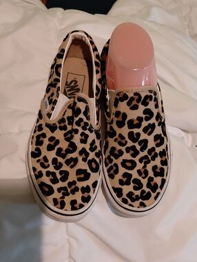Vans Leopard Print Slip-On Sneakers in Tan and Black